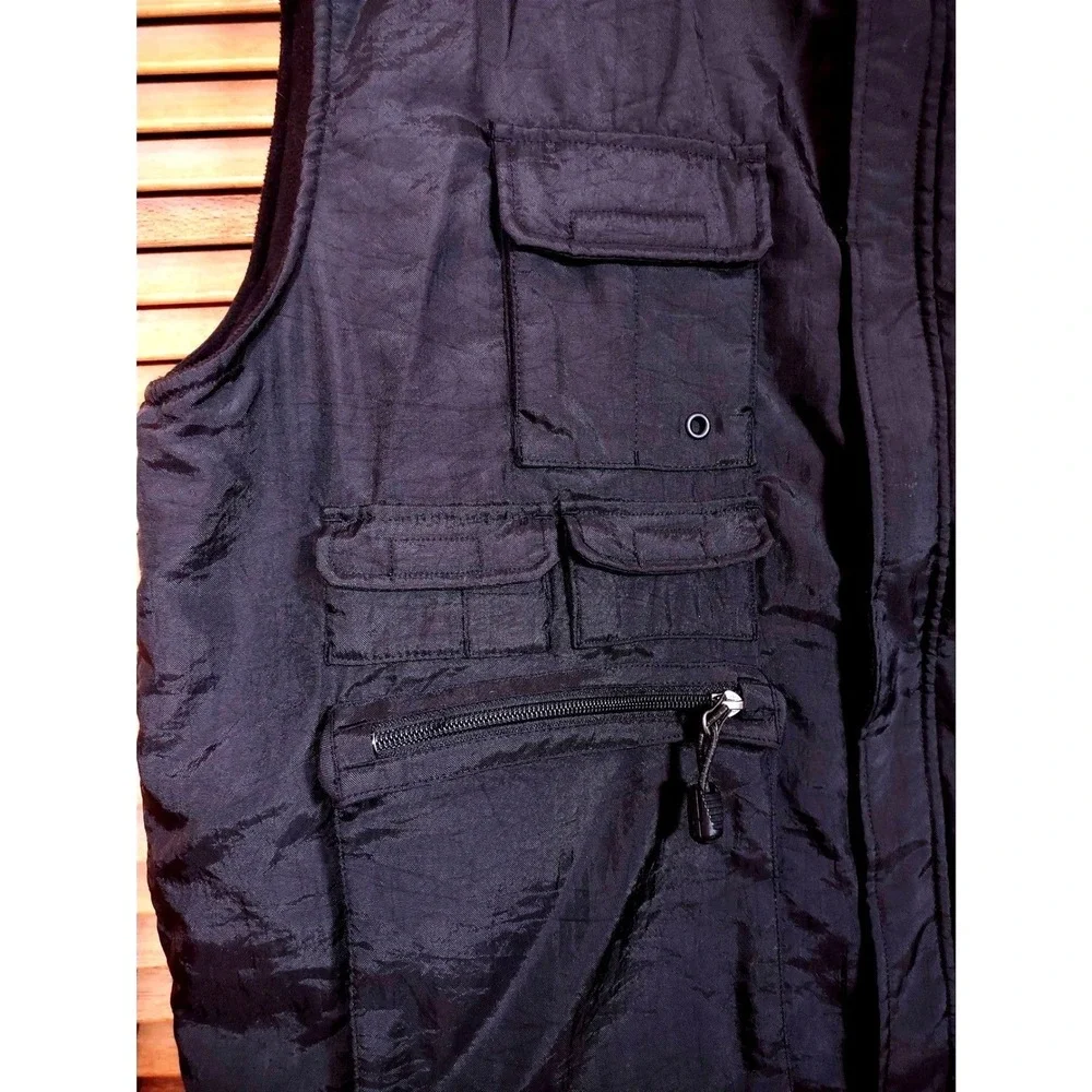 90s‎ Vintage Gap Vest Mens XL Black Utility Multi Pocket Fleece Lined Gorpcore